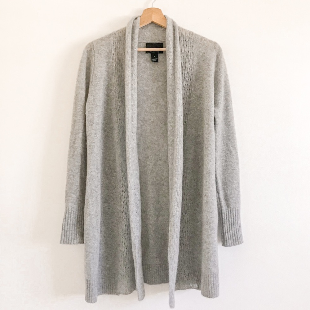 Cynthia Rowley 100% Cashmere Pointelle Knit Longline Open Front Cardigan Medium